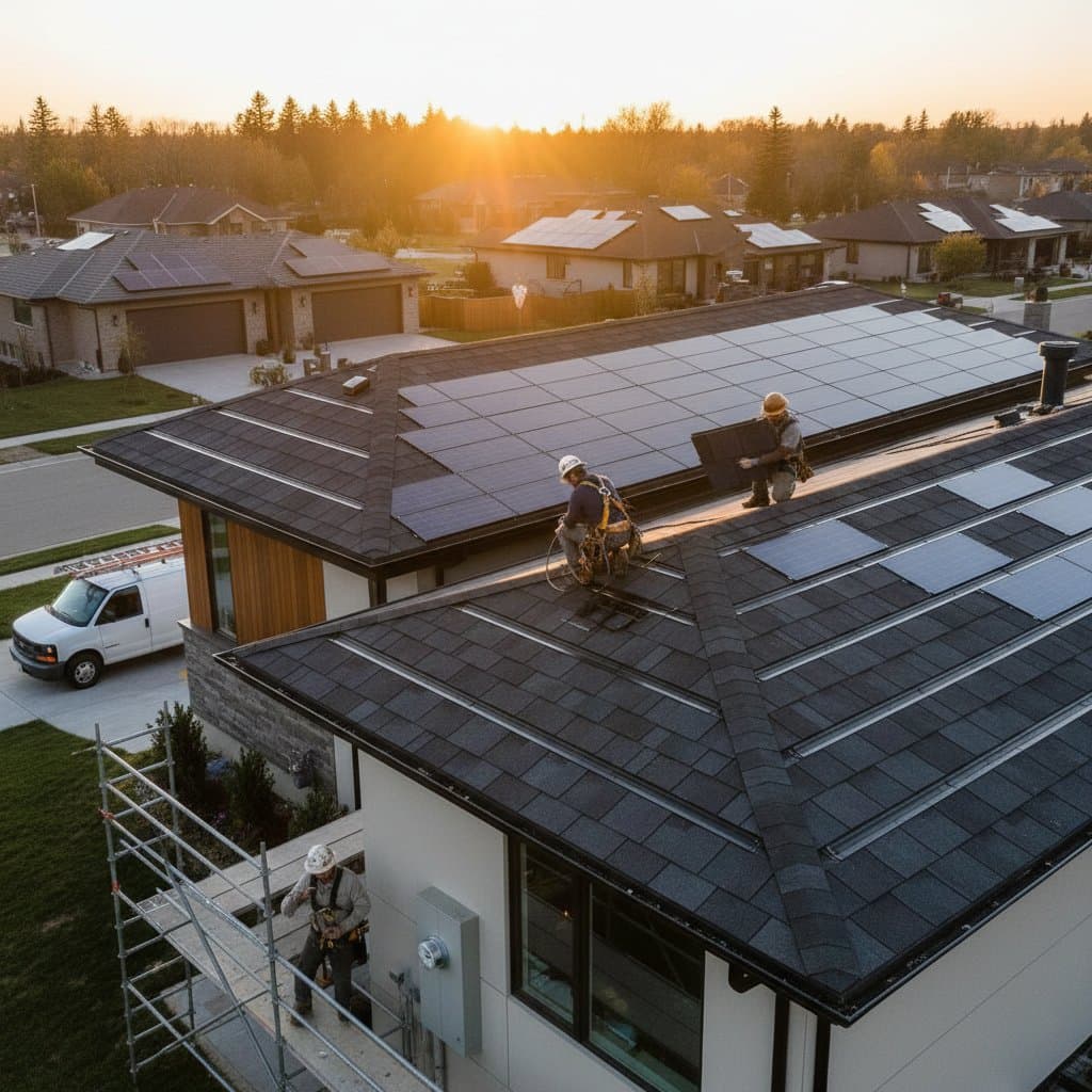 Featured image for Solar Shingles Triple as Roofers Replace Electricians