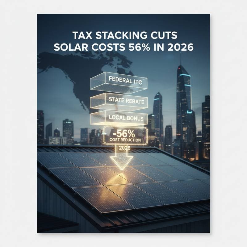 Image for Tax Stacking Cuts Solar Costs 56% in 2026